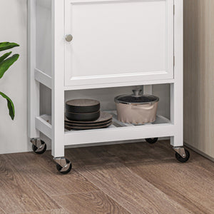 English Elm HOMCOM Rolling Kitchen Cart with Rubberwood Butcher Block Top, Drawer Cabinet Shelf & Towel Rack White W2225P217386