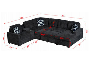 English Elm Multifunctional Modular Sectional Sofa with Hidden Storage Cup Holders and Flexible Seating Dark Grey B2730S00076