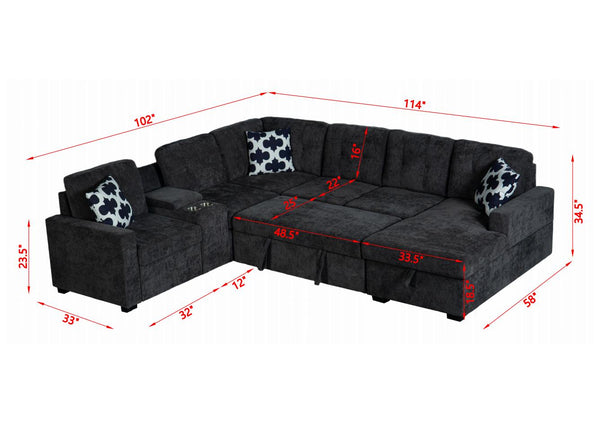 English Elm Multifunctional Modular Sectional Sofa with Hidden Storage Cup Holders and Flexible Seating Dark Grey B2730S00076