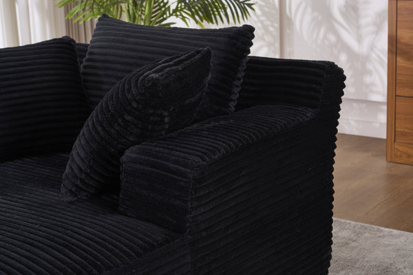 English Elm Oversized Corduroy Chaise Longue Sofa Bed — Modern Deep Seat Sleeper with Armrests & Pillows, Black W1752P282660