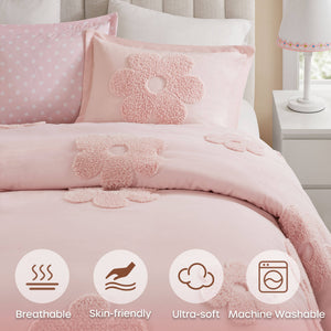 English Elm 3-piece Tufted Chenille Floral Duvet Set Reversible Textured Polyester Bedding B035P408216