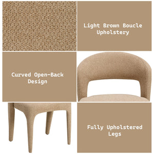English Elm Lidi Light Brown Boucle Side Chair Set of 2 — Padded Fabric & Sponge Comfort, 220lb Capacity, 19" Seat Height B2726P405677