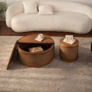 English Elm Flower-shaped Rattan Coffee Table Boho Woven Design with Hidden Lift Top Storage W3081P464721