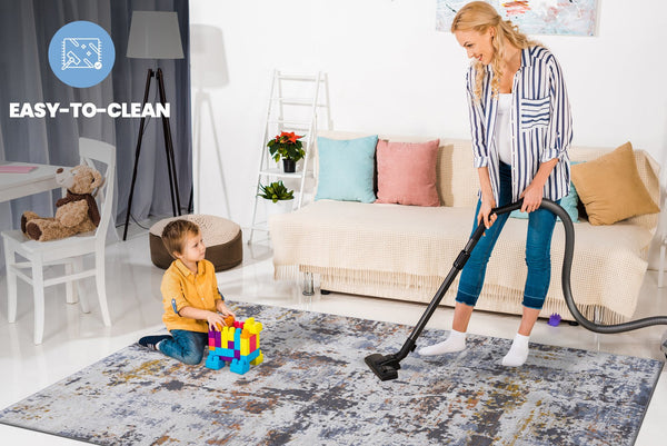 English Elm Loom Abstract Area Rug 2X8 Ivory/Navy - Stylish Non-Shedding, Stain Resistant, Kid & Pet Friendly Decor B335P289508