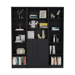 English Elm June 3 Piece Home Bookcase Set with 13 Shelves & Two-Door Cabinet, Modern Durable Storage Solution Black 41 L x 28 W x 5 H B070S00287