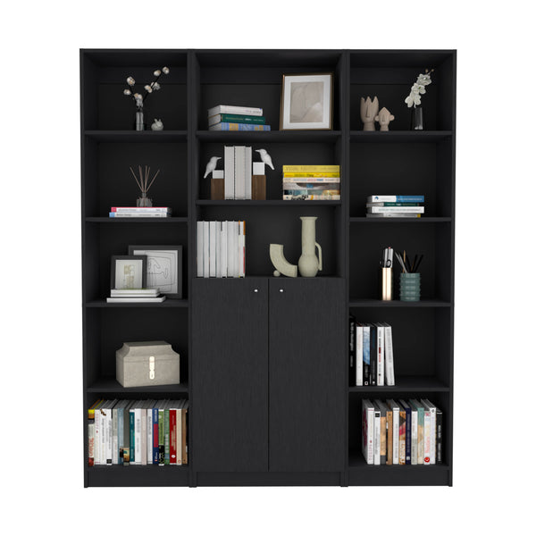 English Elm June 3 Piece Home Bookcase Set with 13 Shelves & Two-Door Cabinet, Modern Durable Storage Solution Black 41 L x 28 W x 5 H B070S00287