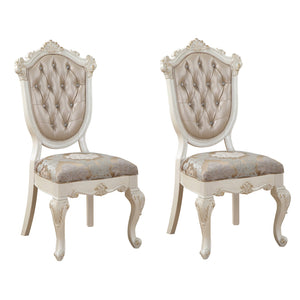 English Elm Rose Rose Gold Tufted Back Side Chairs Set of 2 – Pearl White & Brocade Seats, Floral Motif, Queen Anne Legs B062P186474