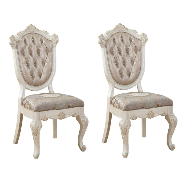 English Elm Rose Rose Gold Tufted Back Side Chairs Set of 2 – Pearl White & Brocade Seats, Floral Motif, Queen Anne Legs B062P186474