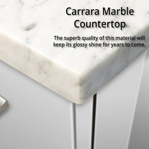 English Elm Glossy 72-inch Double Bath Vanity with Carrara Marble Top, Scratch-Resistant Surface, Chrome Faucet Set & 30" LED Mirrors B2731S01047