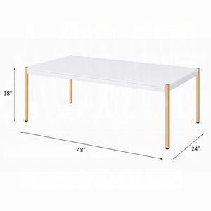 English Elm Modern Minimalist End Table with White Wood Top and Gold-Finish Metal Legs for Chic Living Spaces White+Gold 28 L x 52 W x 5 H B2741P335228