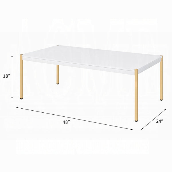 English Elm Modern Minimalist End Table with White Wood Top and Gold-Finish Metal Legs for Chic Living Spaces White+Gold 28 L x 52 W x 5 H B2741P335228