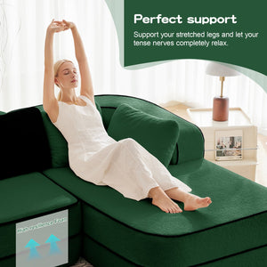 English Elm 106" Teddy Fabric Sofa - Luxurious No Assembly L-Shaped Couch With Chaise For Cozy Living Rooms, Green W714S01421