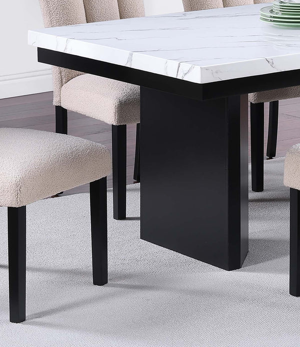 English Elm Classic Two-Tone Faux Marble Dining Set – 7Pc Table & 6 Upholstered Chairs For Elegant Spaces B011S01881