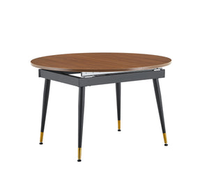 English Elm Walnut Oval Extendable Dining Table Seats up to Ten with Sleek Black Metal Legs W3875S00101