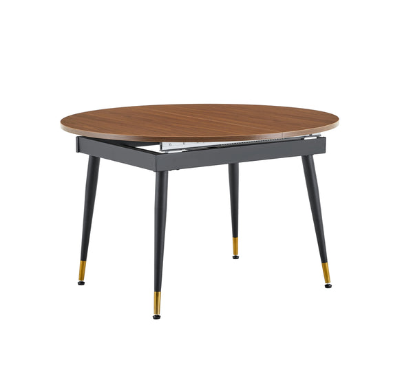 English Elm Walnut Oval Extendable Dining Table Seats up to Ten with Sleek Black Metal Legs W3875S00101