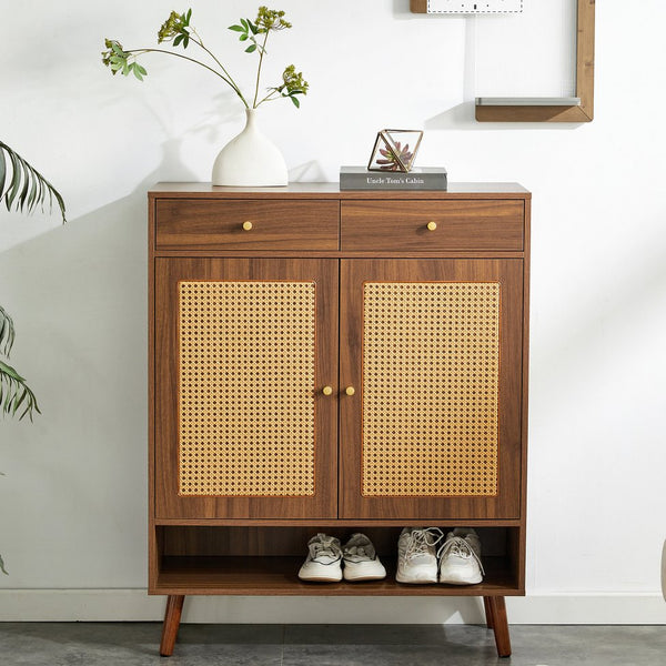 English Elm Multi-Functional Walnut Mdf Shoe Cabinet - Elegant Nordic & Industrial Design With Smart Storage Solutions W3226P278928