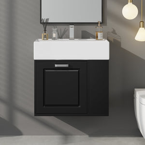 English Elm Christopher Knight Home® - 21.8" Wall-Mounted Bathroom Vanity with Ceramic Sink, Soft-Close Drawer, Adjustable Shelves & Tissue Holder Black N759P292550B