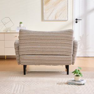 English Elm Modern tufted two-seater sofa with boucle upholstery, tapered legs, storage pockets and plush comfort for small spaces and offices khaki W395P376587