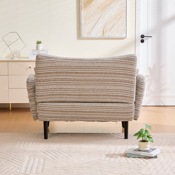 English Elm Modern tufted two-seater sofa with boucle upholstery, tapered legs, storage pockets and plush comfort for small spaces and offices khaki W395P376587