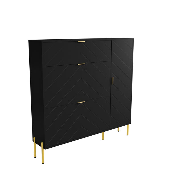 English Elm Mdf Herringbone Shoe Cabinet Gold Hardware Entryway Organizer Holds 16 Pairs Black T3609P482836