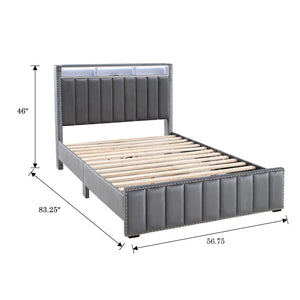 English Elm Beautiful Upholstered Full Bed with Led Lighting Storage Shelves and Channel Tufted Headboard Dark Gray B2741S00772