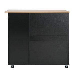 English Elm Mobile Rolling Kitchen Island with 3 Drawers Matte Black Cabinet and Natural Wood Top N779P373196B