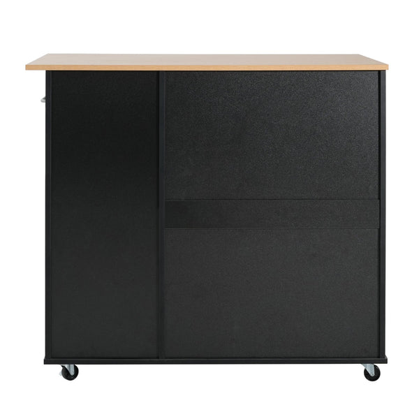 English Elm Mobile Rolling Kitchen Island with 3 Drawers Matte Black Cabinet and Natural Wood Top N779P373196B