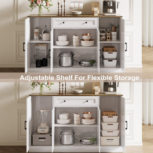 English Elm Buffet Sideboard 55 Inch Farmhouse Credenza with Barn Doors Drawer and Open Shelving White T5618P451110