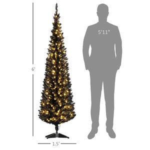 English Elm Black Slim Pencil Christmas Tree Pre-lit Warm Led Lights Modern Holiday Decor T3971P400705