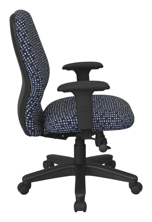 OSP Home Furnishings Mid Back Executive Office Chair with Synchro Tilt Lumbar Support and Padded Pu Arms Indigo 3121-K113