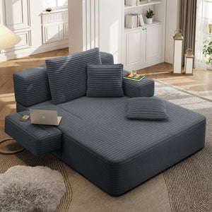 English Elm Luxurious Corduroy Convertible Chaise Lounge Sofa Bed with Foam Support for Apartments Dark Gray W3219P449014