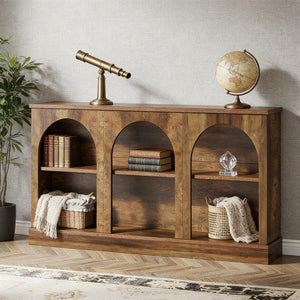 English Elm Practical Geometric Console Table with Matte Black Wood Grain Finish for Entryway or Sofa T3971P451570