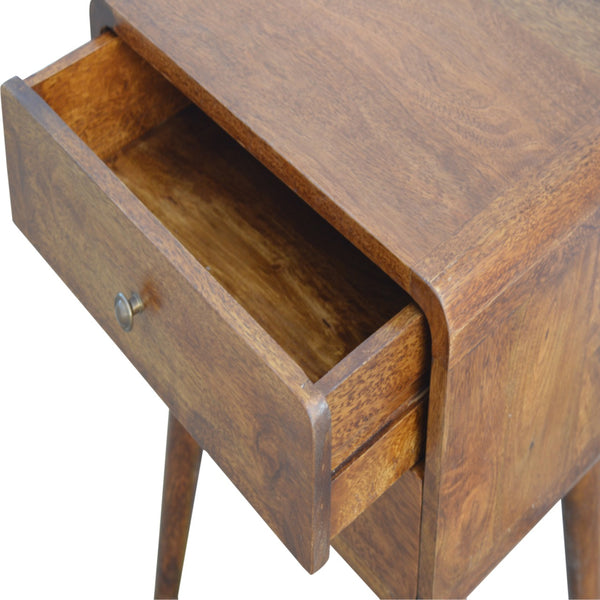 English Elm Solid Solid Wood Curved Chestnut Nightstand with 2 Drawers, Mango Wood, Nordic Legs, Compact Style B182P280808