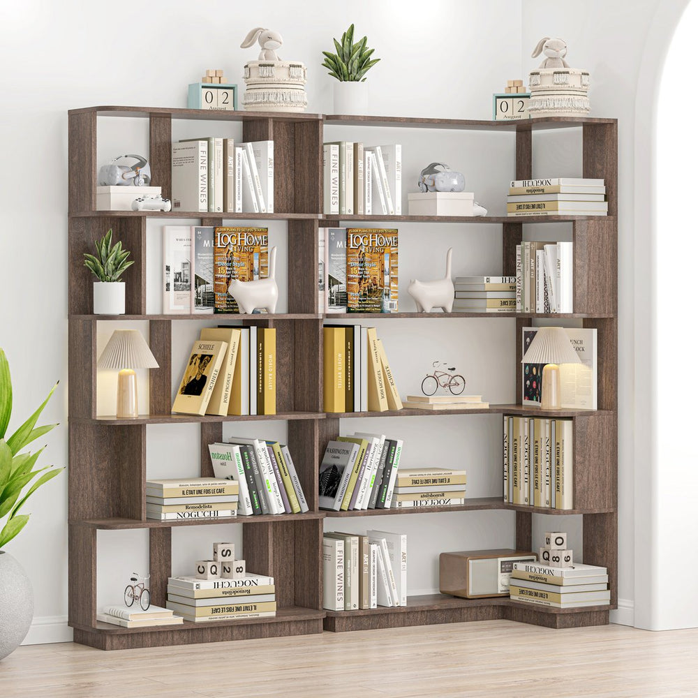 English Elm 90 Cm Modular Corner Bookcase Set of 2 Flexible Display Shelving for Home Office W2899S00014