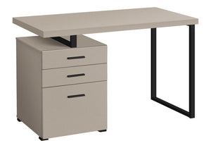 English Elm Computer Desk For Home Office - Reversible Setup, Stylish Storage, 48" Beige Laminate & Black Metal B2710P219871