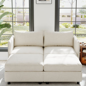 English Elm Love Seat Modular Sectional Sofa with Hidden Storage Mid Century Modern Small Space Beige W680S00137