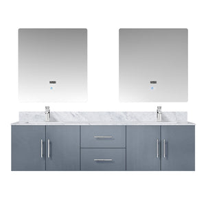 English Elm Dark Grey Double Bath Vanity 72 in with Carrara Marble Top, Chrome Faucet, 30in LED Mirrors, Durable Finish B2731S01045