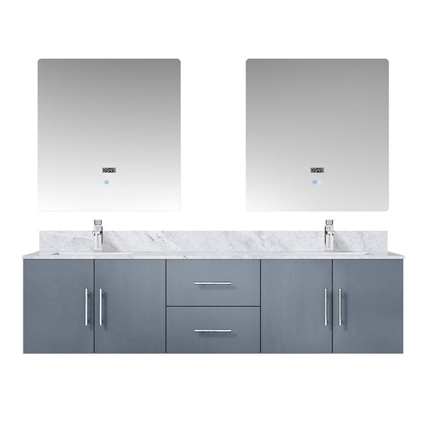 English Elm Dark Grey Double Bath Vanity 72 in with Carrara Marble Top, Chrome Faucet, 30in LED Mirrors, Durable Finish B2731S01045