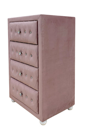 English Elm Reggie Pink Fabric Chest with Button Tufting, Wooden Bun Legs, Smooth Metal Glide Drawers B2726P263366