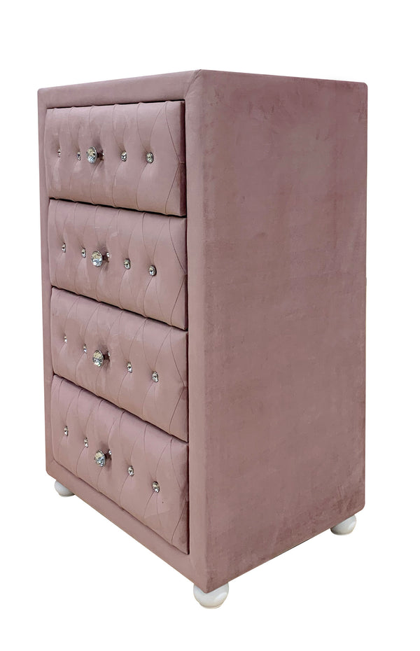 English Elm Reggie Pink Fabric Chest with Button Tufting, Wooden Bun Legs, Smooth Metal Glide Drawers B2726P263366