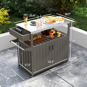English Elm Convenient Outdoor Rolling Bar Cart with Stainless Steel Top and Hdpe Weather-proof Frame Dark Gray,Silver T3971P425238