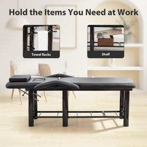 English Elm Professional Spa Treatment Bed with Pu Leather Cushion Steel Frame and Storage Shelf W1422P365689