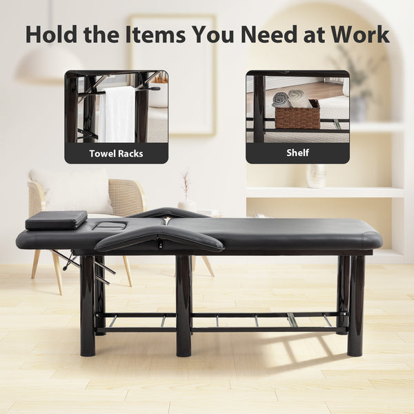 English Elm Professional Spa Treatment Bed with Pu Leather Cushion Steel Frame and Storage Shelf W1422P365689