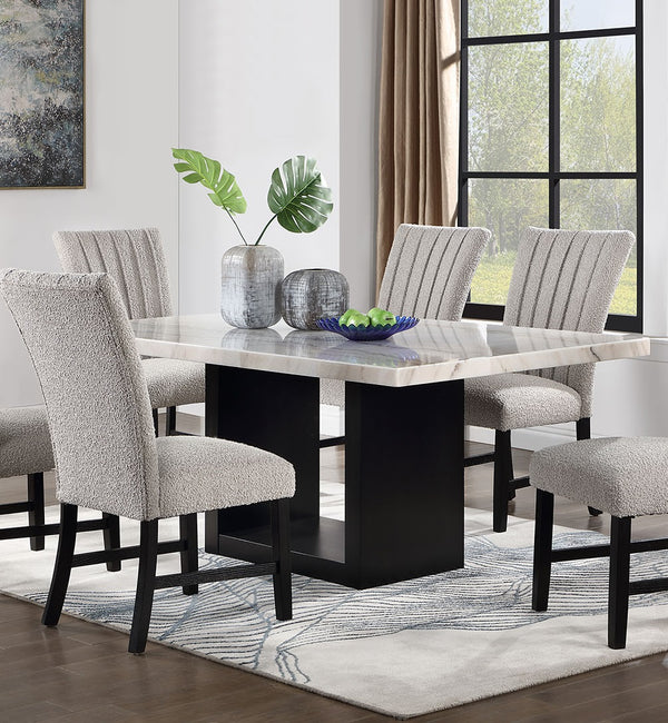 English Elm Attractive Genuine Marble Top Dining Table Solid Wood Base Seats Six Transitional B2741S00761