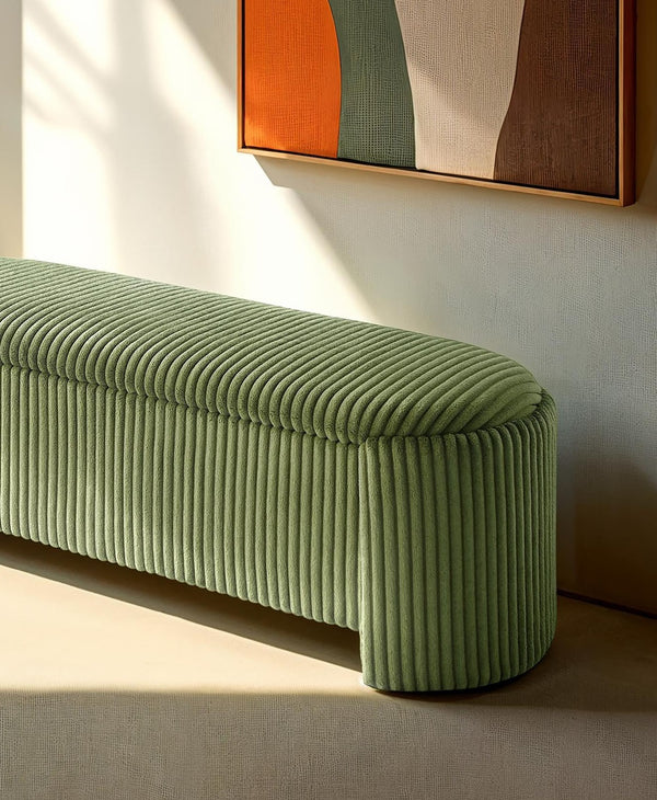 English Elm Contemporary Corduroy Storage Bench with Hidden Compartment 50.5"W Stylish Entryway Seat Green 18 L x 50 W x 19 H B2741P391241