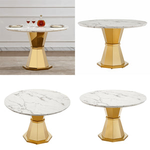 English Elm 47" Round Marble Dining Table – Elegant Faux Marble Top & Stainless Steel Base For Modern Dining Spaces W3456S00032