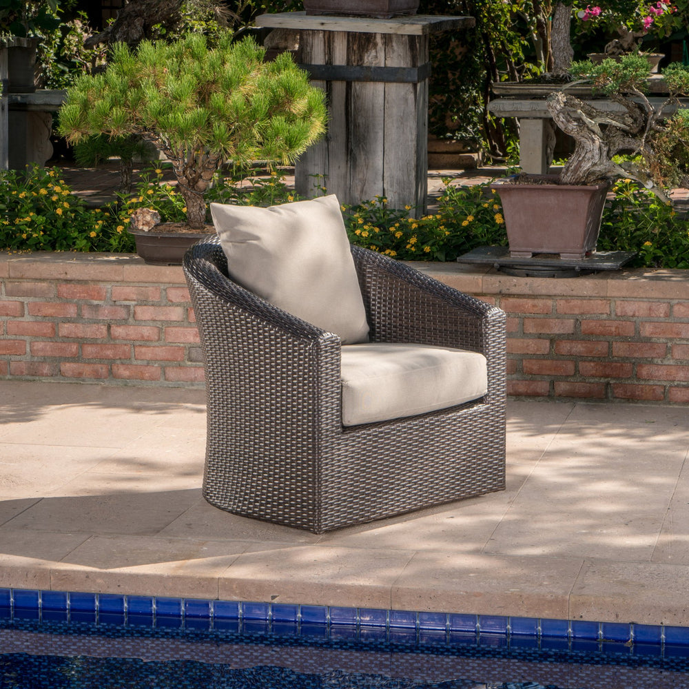 English Elm Outdoor Wicker Swivel Accent Chair with Aluminum Frame for Patio Resort Lounging N757P410822B