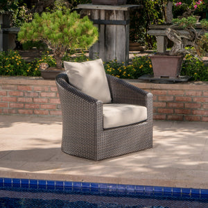 English Elm Outdoor Wicker Swivel Accent Chair with Aluminum Frame for Patio Resort Lounging N757P410822B