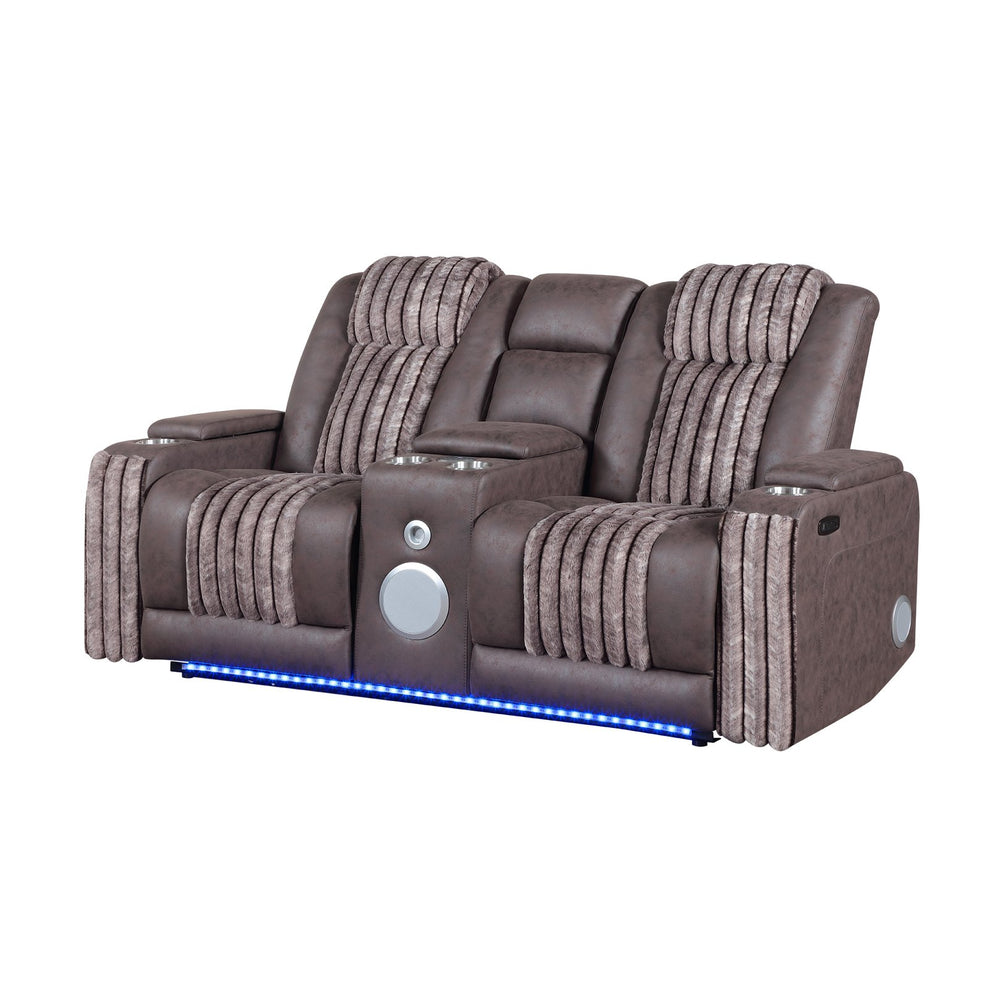 English Elm Duran Power Reclining Loveseat with Adjustable Headrests Led Lighting and Bluetooth Brown B201P412677