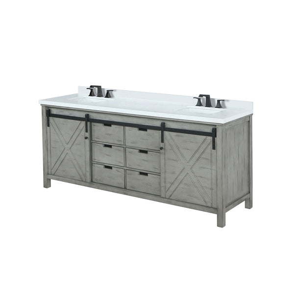 English Elm Ash Grey Double Bath Vanity With Cultured Marble Top, Soft-Close Drawers & Matte Black Faucet Set B2731P260177